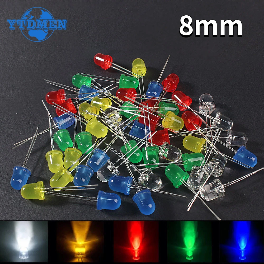 20/50pcs 8MM LED Diode F8 Light Emitting Diodes Red Green Blue Yellow White Electronic DIY Kit