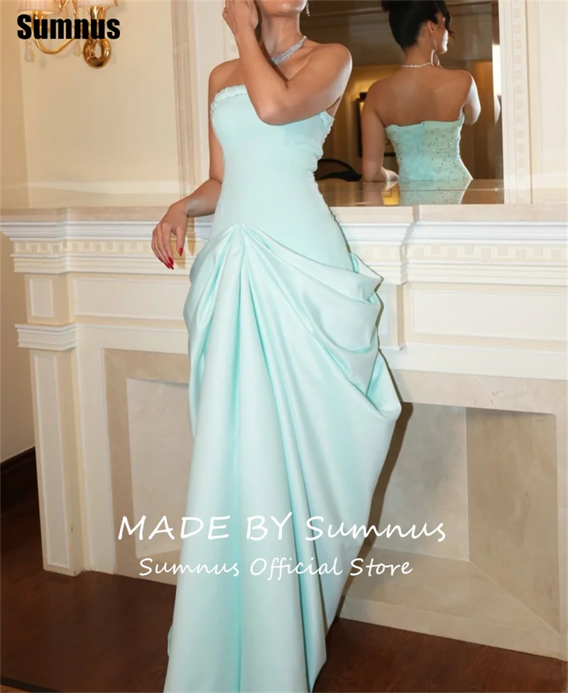 Sumnus Elegant Mintgroen Zeemeermin Galajurken Strapless Plooien Kralen Formele Jurken Gala فسات Mohamedة Op maat