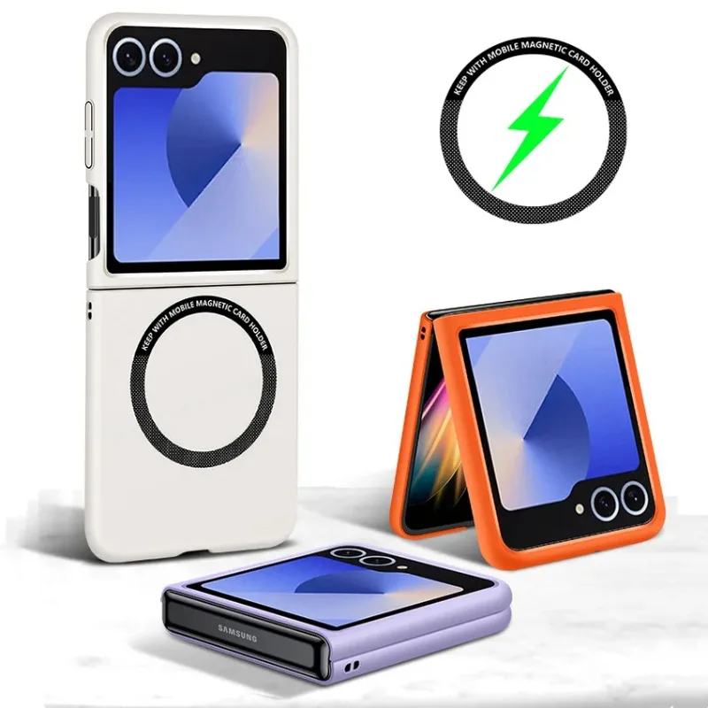 

Simple Slim Magnetic Pure Color Phone Case For Samsung Galaxy Z Flip 7 FE 6 5 4 3 Magsafe Wireless Charge Non-Slip Protect Cover