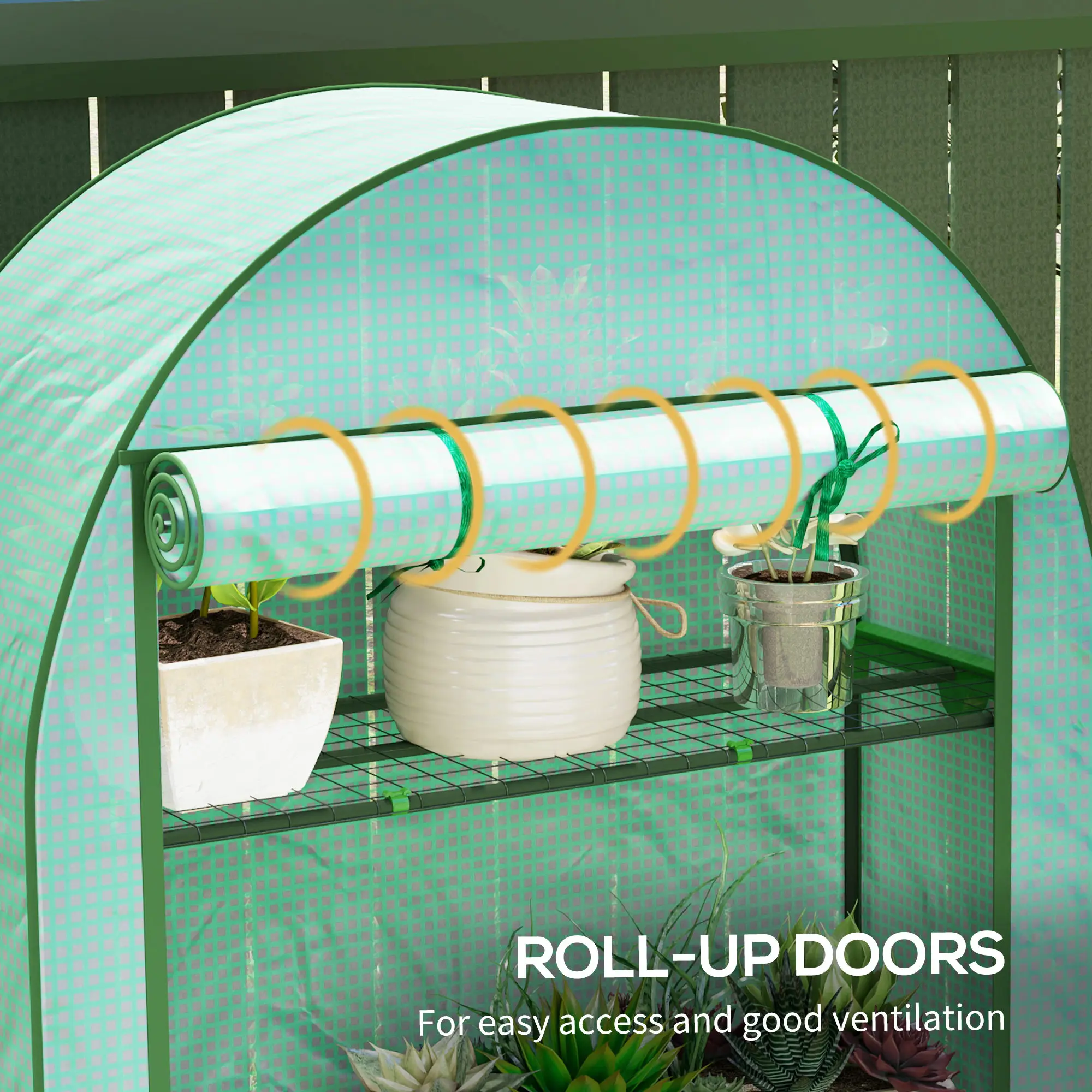 4 Tier Mini Greenhouse with Reinforced Pe Cover, Roll-Up Door, Green