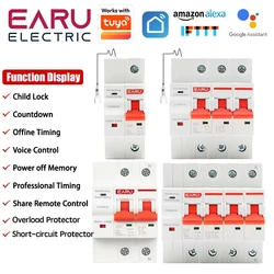 Tuya WiFi Smart Circuit Breaker MCB 1/2/3/4P 63A 100A Short Circuit Overload Protection Switch Timer Voice Remote Control