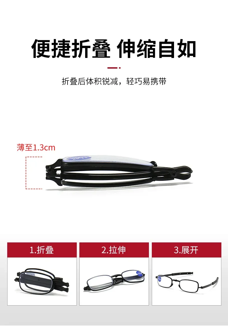 1,5 2,0 2,5 Faltbare Teleskop Presbyopie Brille Tragbare Tasche Anti Blaues Licht Gläser Lesebrille Männer Neutral – Detail 3
