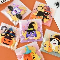 100PCS/Set Self Sealing Halloween Candy Packaging Bags Trick Or Treat Pumpkin Bat Cat Cookies Bag Kid Halloween Party Gift Decor