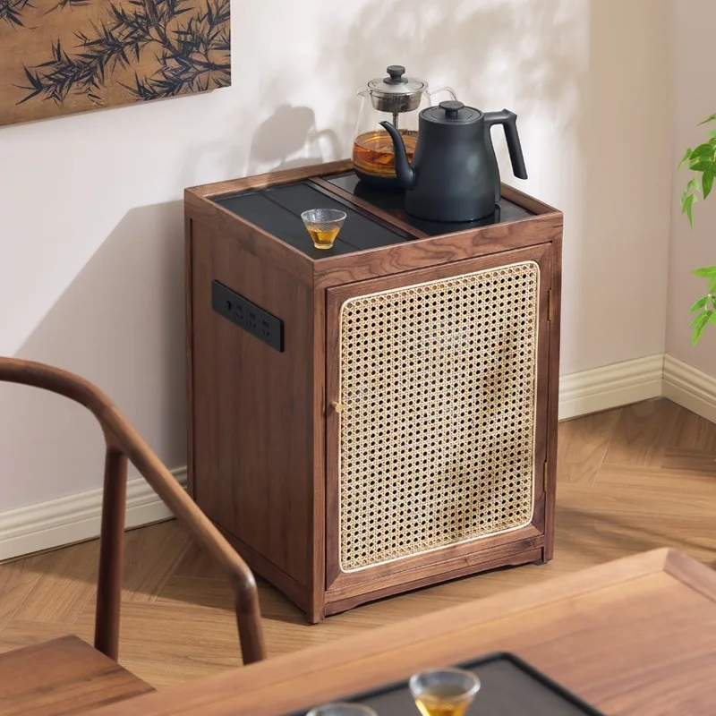 

Black walnut tea cabinet, mobile tea table, kettle integrated table
