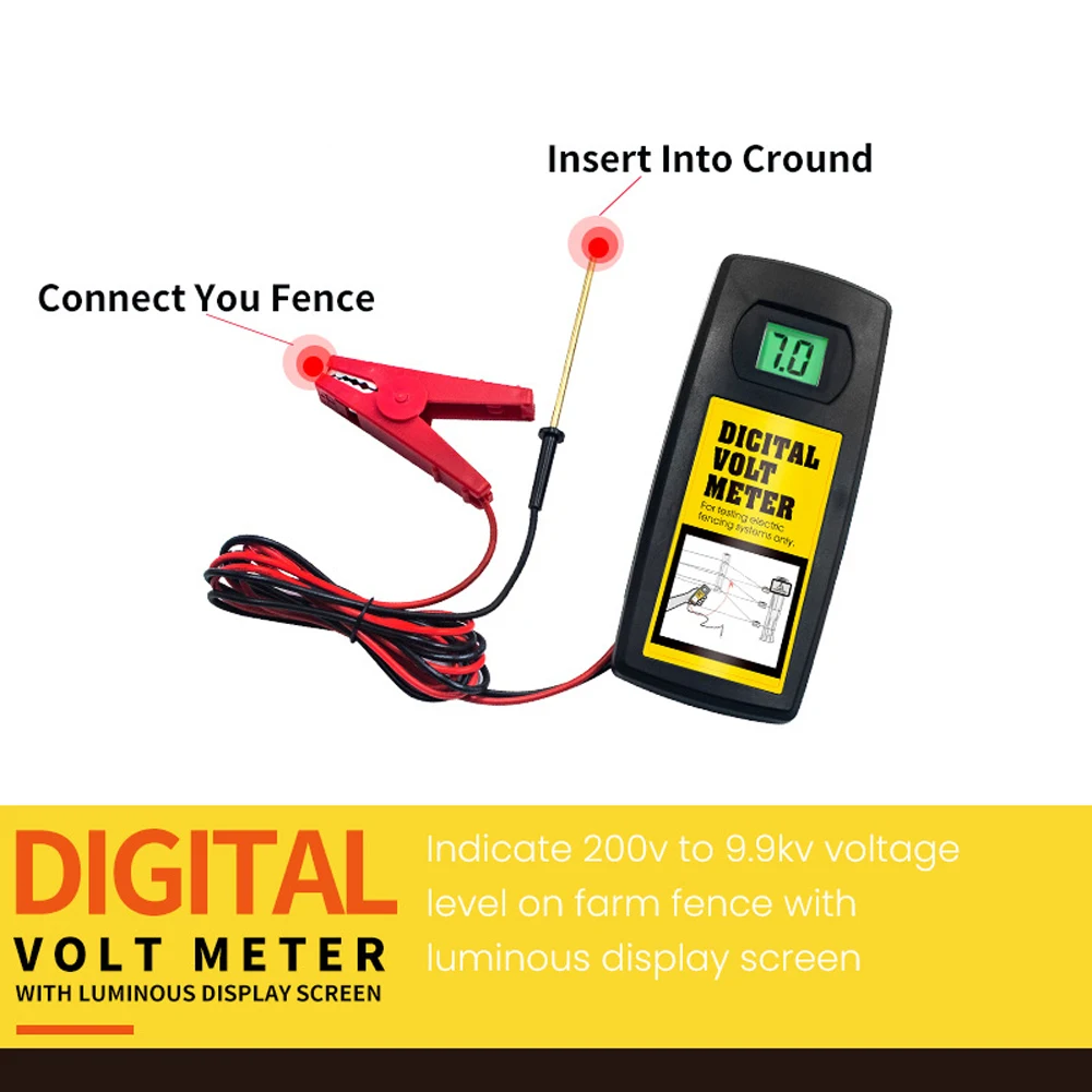 

9.9KV Digital Fence Tester Portable Home Garden Horse Livestock Electric Fence Voltmeter LCD Display with Backlight