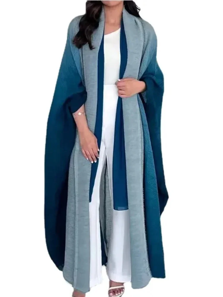 EGRM Miyake Pleated Trench Coat Gradient Color Plus-Sized Batwing Sleeve Scarf Long Shawl Dresses for Women 2024 New 6GR1683