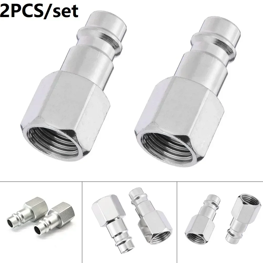 Euro Male Quick Release Fittings Accessories Air Line Compressor Connect Hose Silver Thread Tools 1/4 2pcs