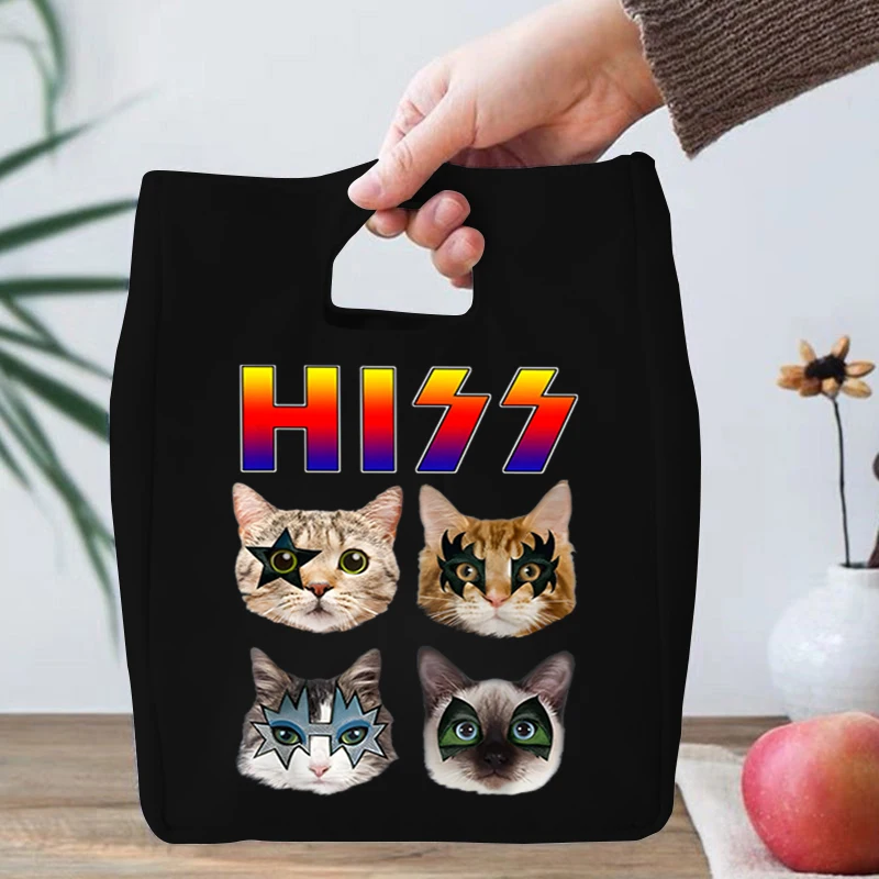 Harajuku Scream Cat Pattern Portable Lunch Bag Fashion Animal Kitten Thermal Lunch Box Tote Rock Cats Gift Insulation Lunch Bags