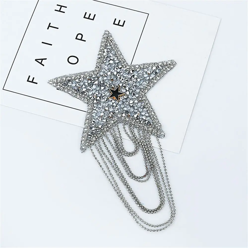 Five-pointed Star Pattern Bling Rhinestone Sparkling Iron-on Patches Embroidery Clothing Accessaries Clothes Appliques