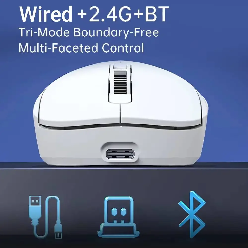 Tri-mode Wired/2.4GHz/BT Wireless Gaming Mouse Ergonomic 8000DPI 6 Mute Buttons Mouse for Gamer Computer Laptop iPad