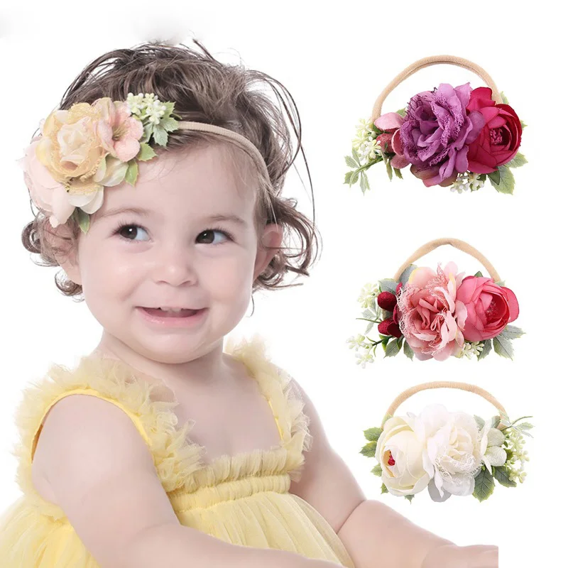 

Simulated Cloth Flower Children's Hair Accessories, Baby Hair Accessories, Nylon Elastic Hair Bands, Baby Photography Props