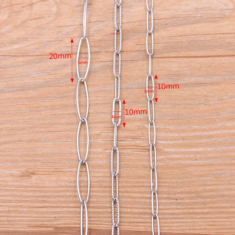 PULCHRITUDE 1 Meters 3 Styles Stainless Steel Chain Oval Link Bulk DIY Wallet Jewelry Necklace Making Handmade Accessories