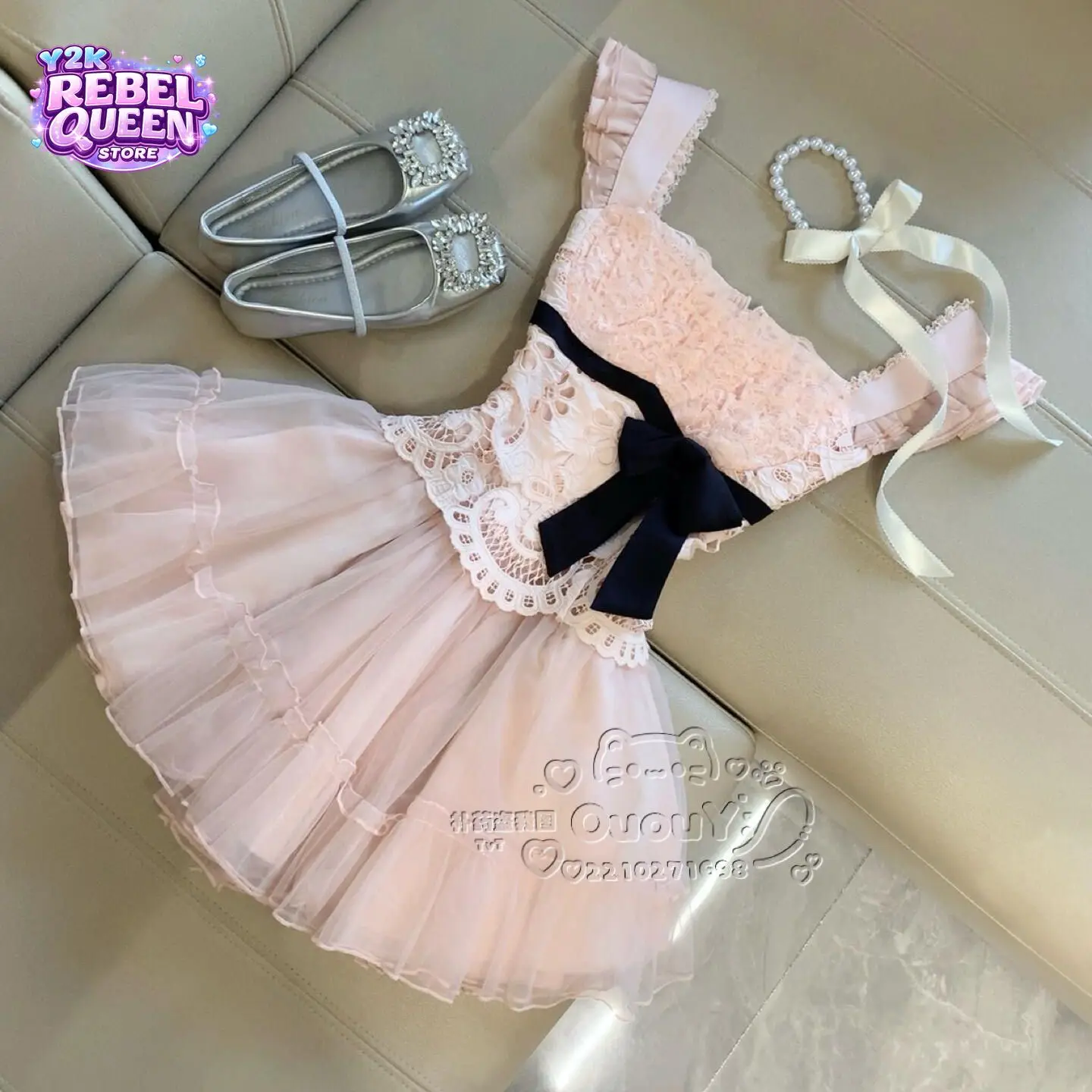 French Coquette Lace Bow Ruffled Strap Mini Dress Women Slim Fit High Waist Tulle Mini Dress Party Date Night Elegant Outfit