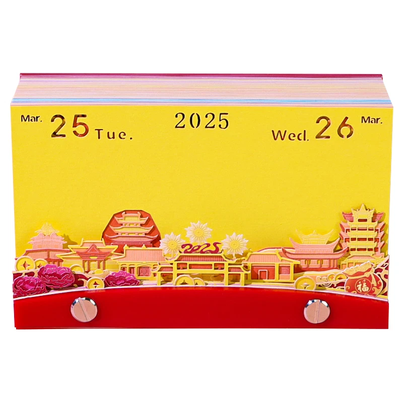 

New 2025 Chinese Zodiac Year of the Snake Mascot Calendar Sheets Daily Tear Off 3D Paper Notes Cube With Gift Box