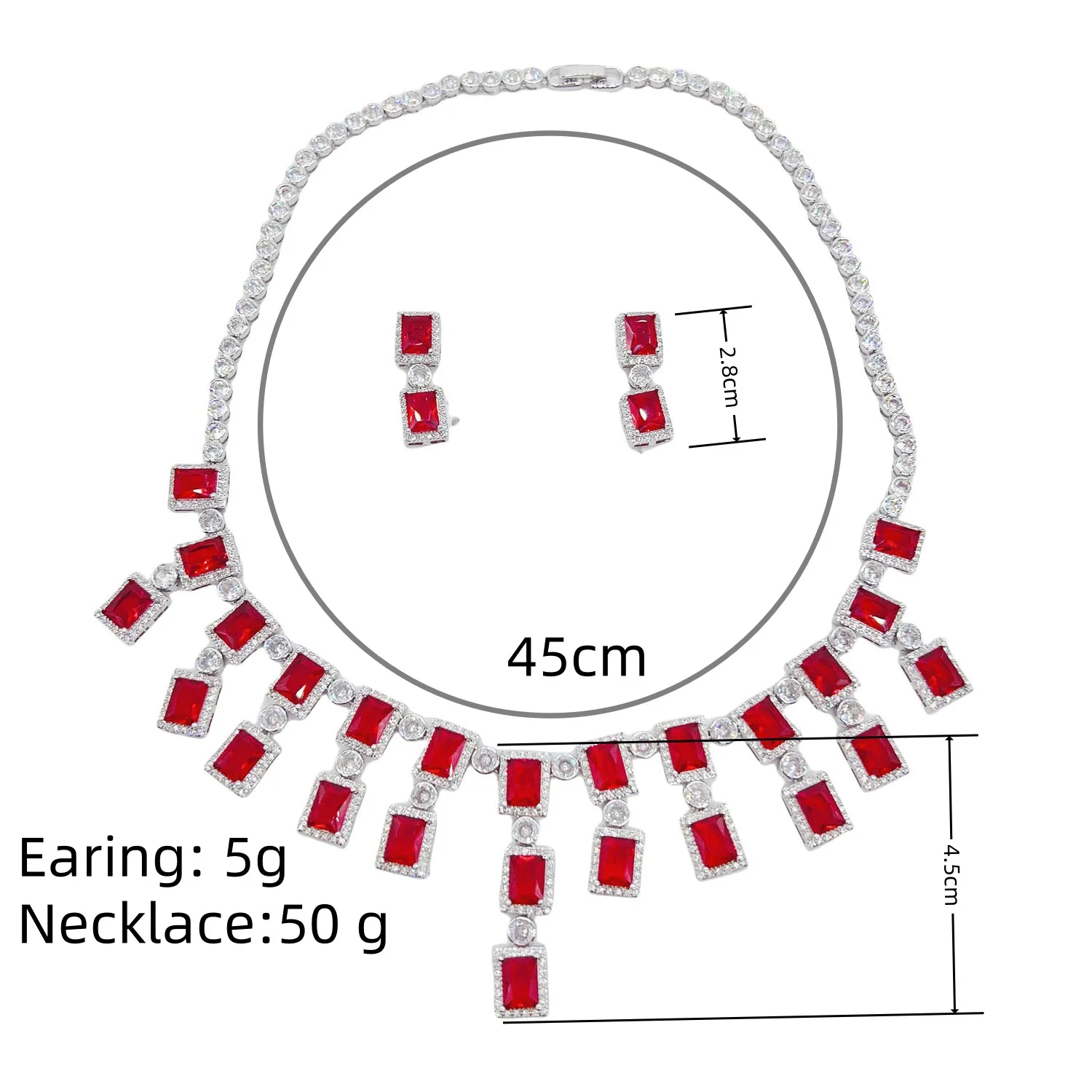 فاخر أنيق مربع الزركون مطعمة الأحجار الكريمة شرابة قلادة القرط الزفاف اكسسوارات الزفاف فستان مأدبة مجوهرات
