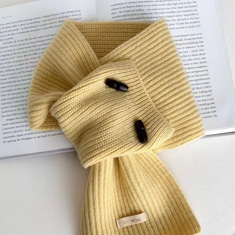 

Вязаный зимний шарф с искусственным воротником, вязаный шарф, легкий шарф с роговой пряжкой на зиму-осень на открытом воздухе