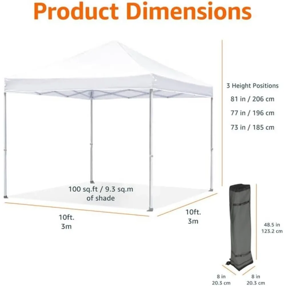 Outdoor Pop Up 10 x 10 Canopy Tent, Portable with Easy Setup, One-Push, Includes Carry Bag, 8 Pegs, 4 Ropes, 4 Weighted Bags