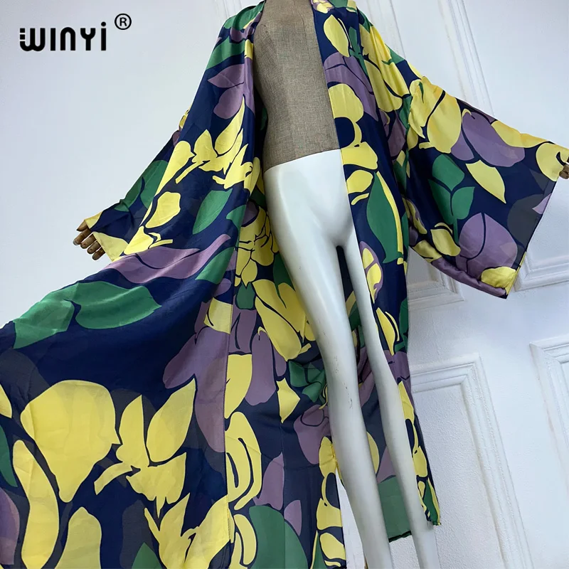 WINYI summer outfit kimono africa stampa astratta beach cover up maxi dress cardigan beach wear donna 2024 abaya dubai luxury