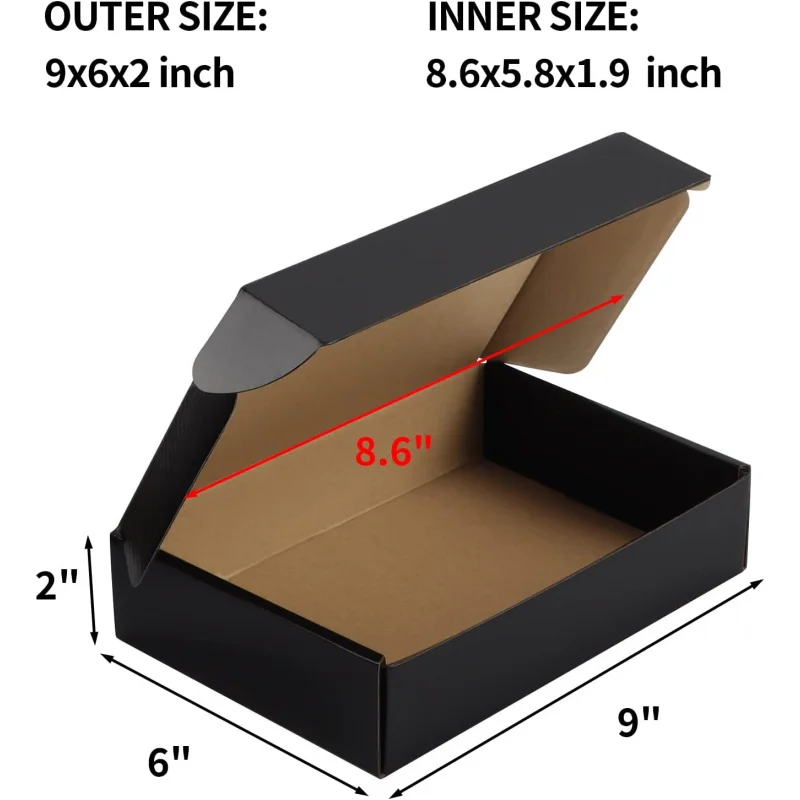 25 9x6x2 Boxes Small Business, Black Packaging Cardboard Boxes, Moving Mailing Packing Box