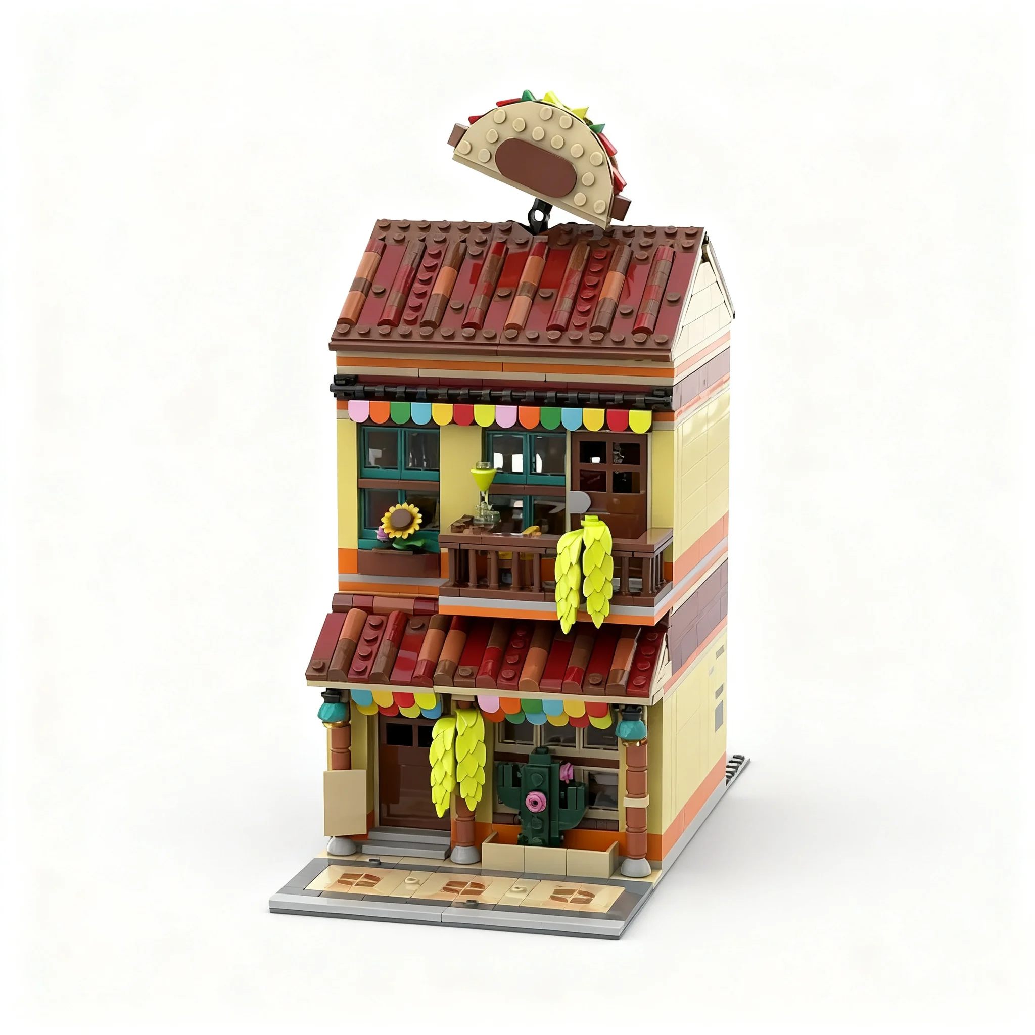 1186pcs MOC Modular Buildings Mexican Taco Restaurant Modular Model Building Blocks Christmas Gift Architecture Toy Birthday DIY