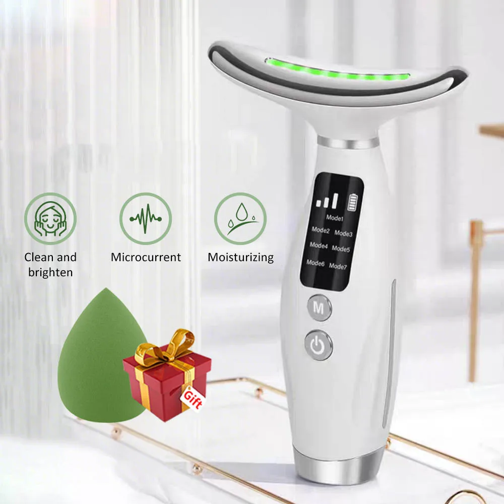 

7-цветное EMS устройство для красоты шеи, массажер для подтяжки лица, средство для удаления двойного подбородка, светодиодный фотонный массажер для подтяжки кожи лица