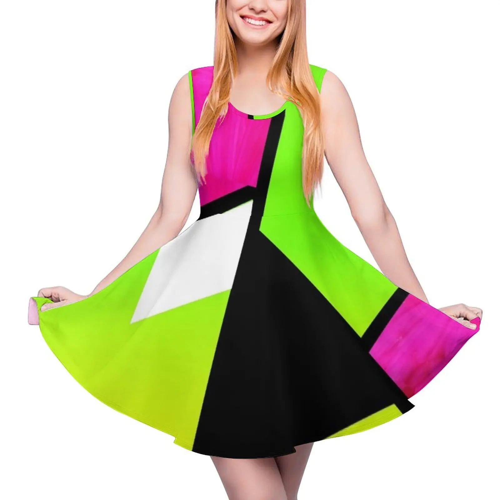 Neon Color Blocking ärmelloses Kleid Frauen kleider Sommerkleid Sommer Frauen