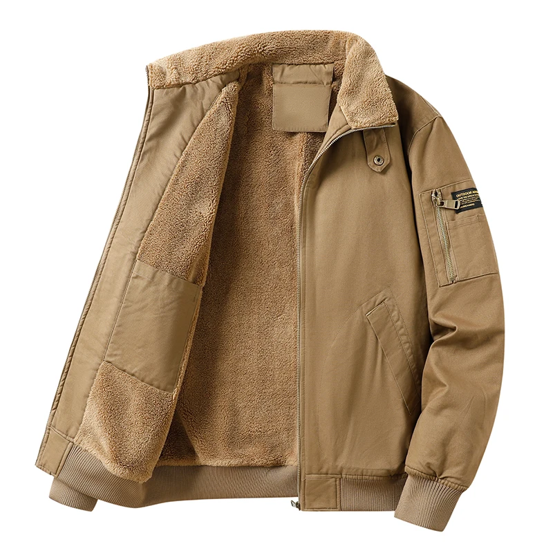 

Fashion Casual Warm Bomber Jacket for Men Solid Color Thicken Male Clothes Comfortable Zipper Outerwear Autumn Winter Quality