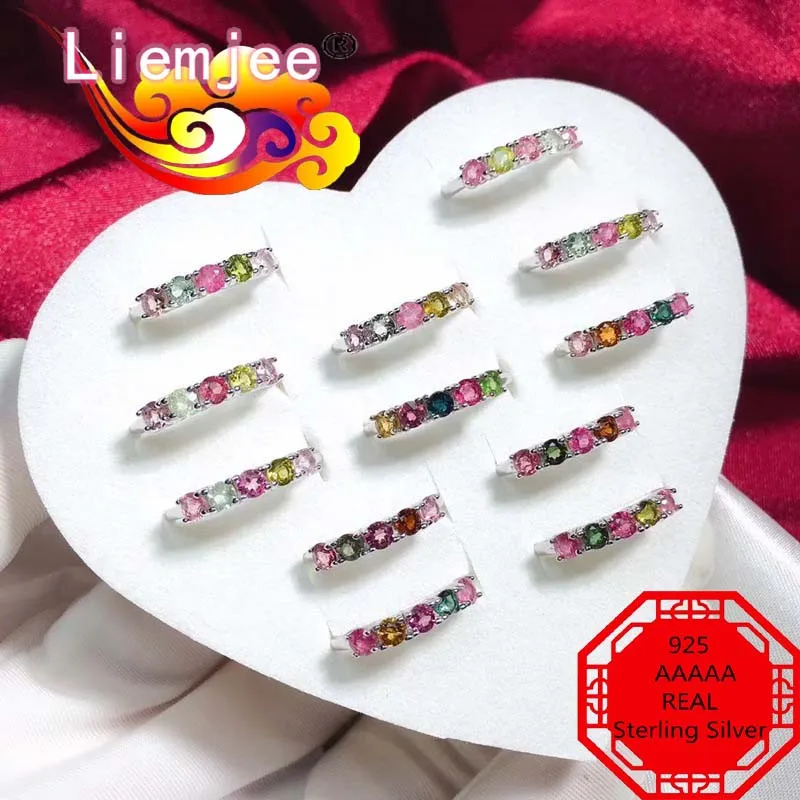 Liemjee Personality Party Jewelry Accessorie Real 925 Sterling Silver Colorful Tourmaline Ring For Women Feature Charm Girl Gift