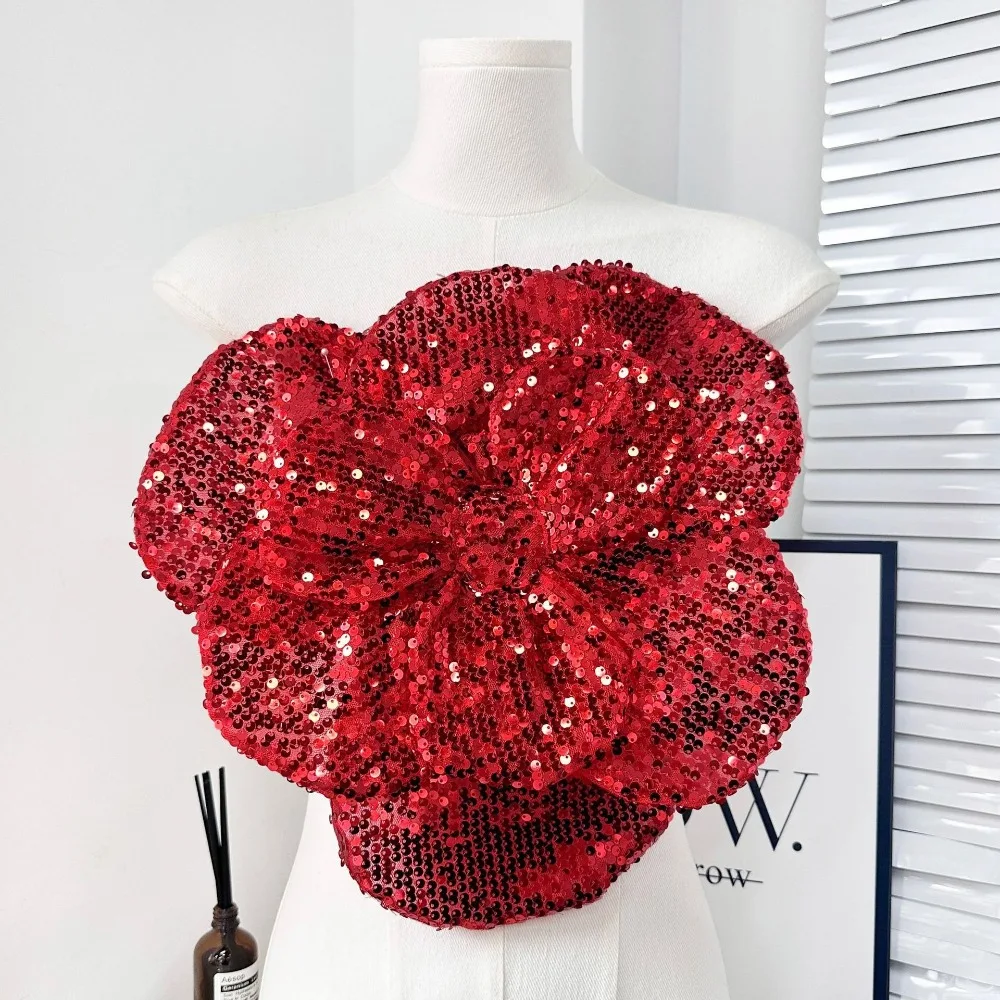 

New 3D Flower Shape Patch Sparkling Sequin DIY Sewing Decals Large Handmade Fabrics Applique Clothes Decoration Sparkling Sequin