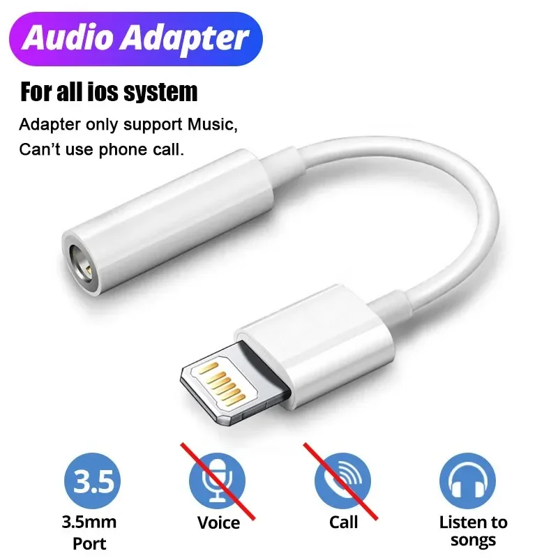 Adaptador de Áudio para Iluminação, Cabo de Áudio para iPhone 11, 12, 13, 14 Pro Max, 12Mini, SE 2020, XS, XR, X, 8, 7 Plus, IOS, jack 3,5mm