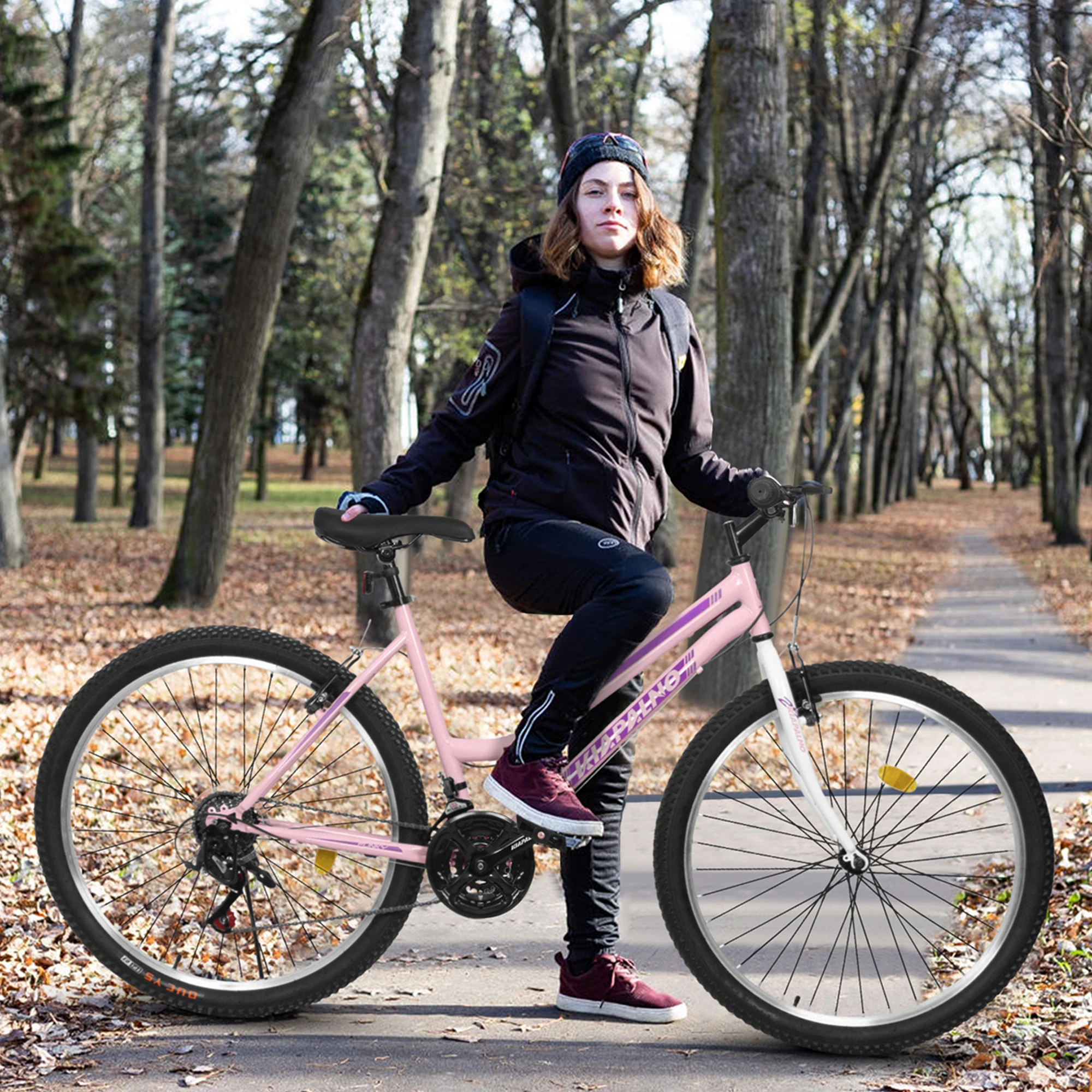 Ecarpat Womens Girls 24 26 Inch Mountain Bike, 21 Speed Outdoor Cycling Bike, Womens\' Bicycles V-Brake High Carbon Steel Frame