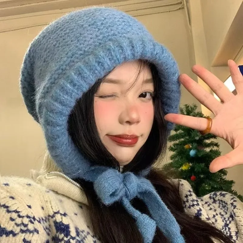 Y2K Winter Knitted Beanies Christams Women Warm Woolen Japanese