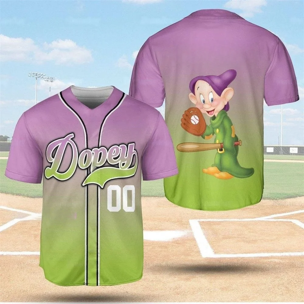 

Бейсбольная футболка Dopey, индивидуальный дизайн, бейсбольная футболка Dopey от Disney, бейсбольная футболка Seven Dwarfs, мужская гавайская рубашка, подарок на День отца