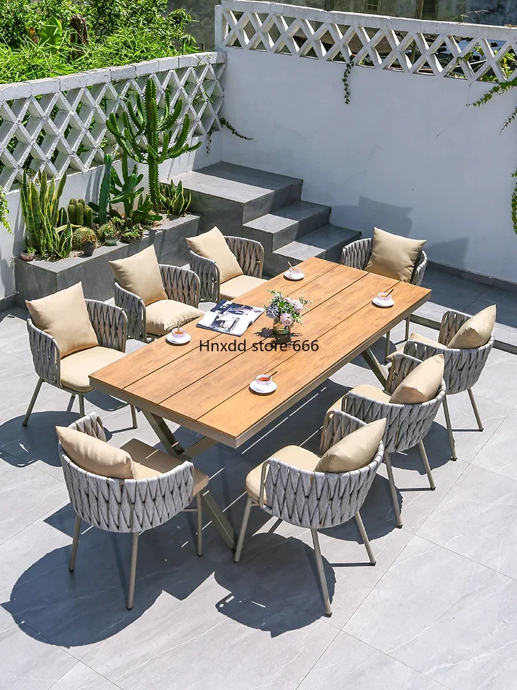 Outdoor tables and chairs Nordic courtyard terrace Open-air braided rope Waterproof and sunscreen