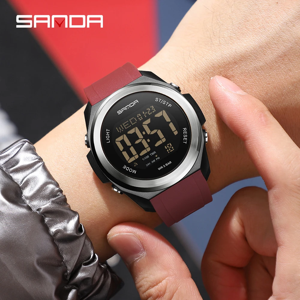 SANDA 새로운 2199 학생 디지털 전자 시계 다기능 방수 다채로운 빛 학생 전자 시계 2025