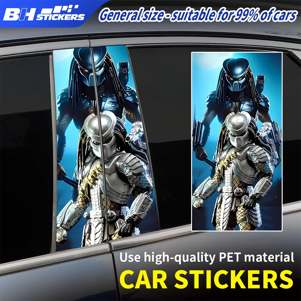 Silver Mech Predator Car Pillar Post Decal Sci Fi Window Trim Sticker Alien Hunter Waterproof Vinyl Film Car Tuning Accessories