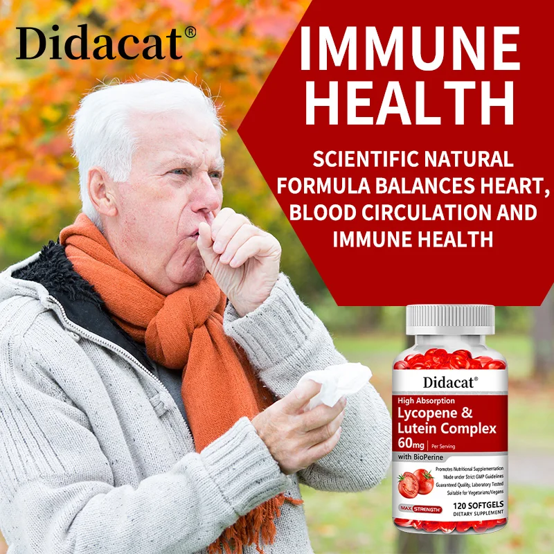 Lycopeen + luteïnecomplex 60 mg met bioperine, voedingssupplement voor de gezondheid van prostaat, hart en ogen, antioxidant, niet-GMO