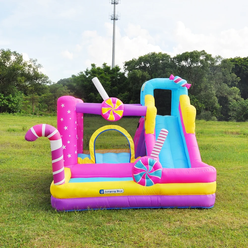 Interesting birthday gift toy inflatable bounce house candy theme outdoor bounce house party jump castle climbing slide