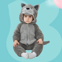 Halloween Animal Wolf Baby Clothes Kigurumis Boy Girl Romper Winter Pajamas Bodysuit Cosplay Costume Soft and Zipper Onesie