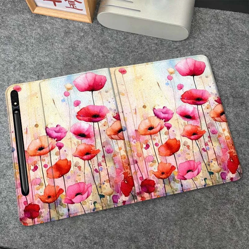 

Watercolor Poppy Flower Painting Tablet Case For Samsung Galaxy Tab S6 S8 S9 S10 Lite FE 10.4 11 Inch 2022 2024