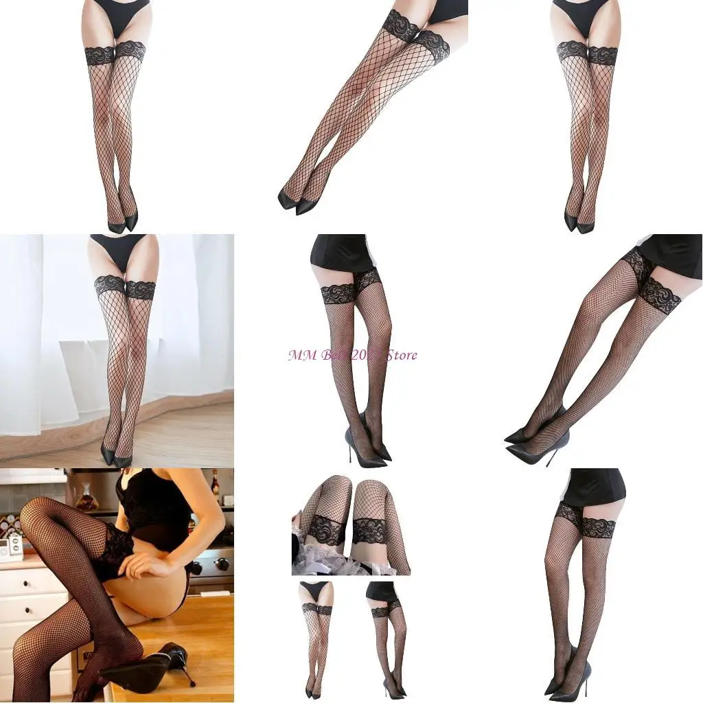 

49ME Floral Lace Trim Thigh High Long Stockings Over Knee Soft Women Hosiery
