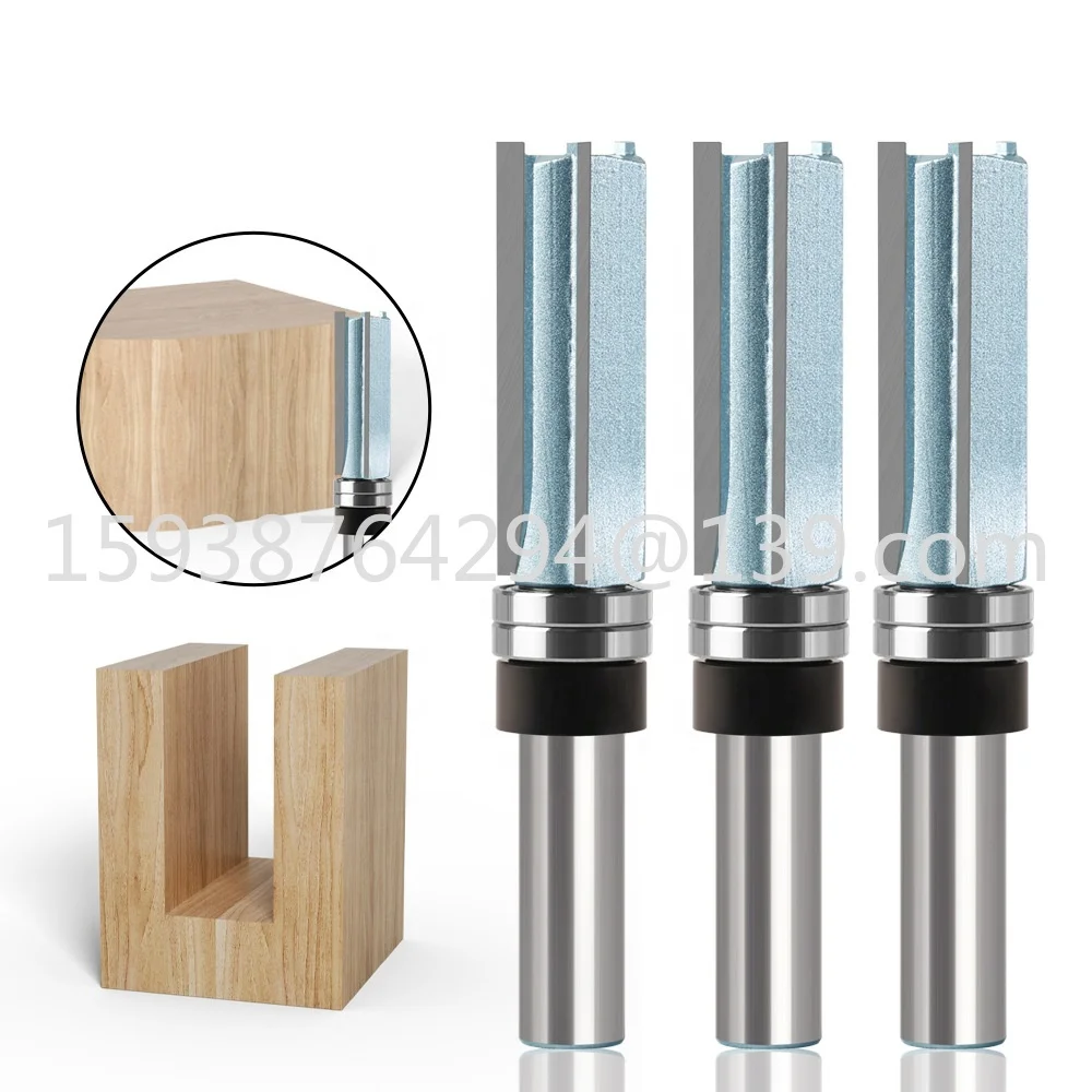 Hot-selling 1/2 inch and 12 mm round shank 3-slot straight carbide tip bit for trimming and grooving with 2 bearing cutters