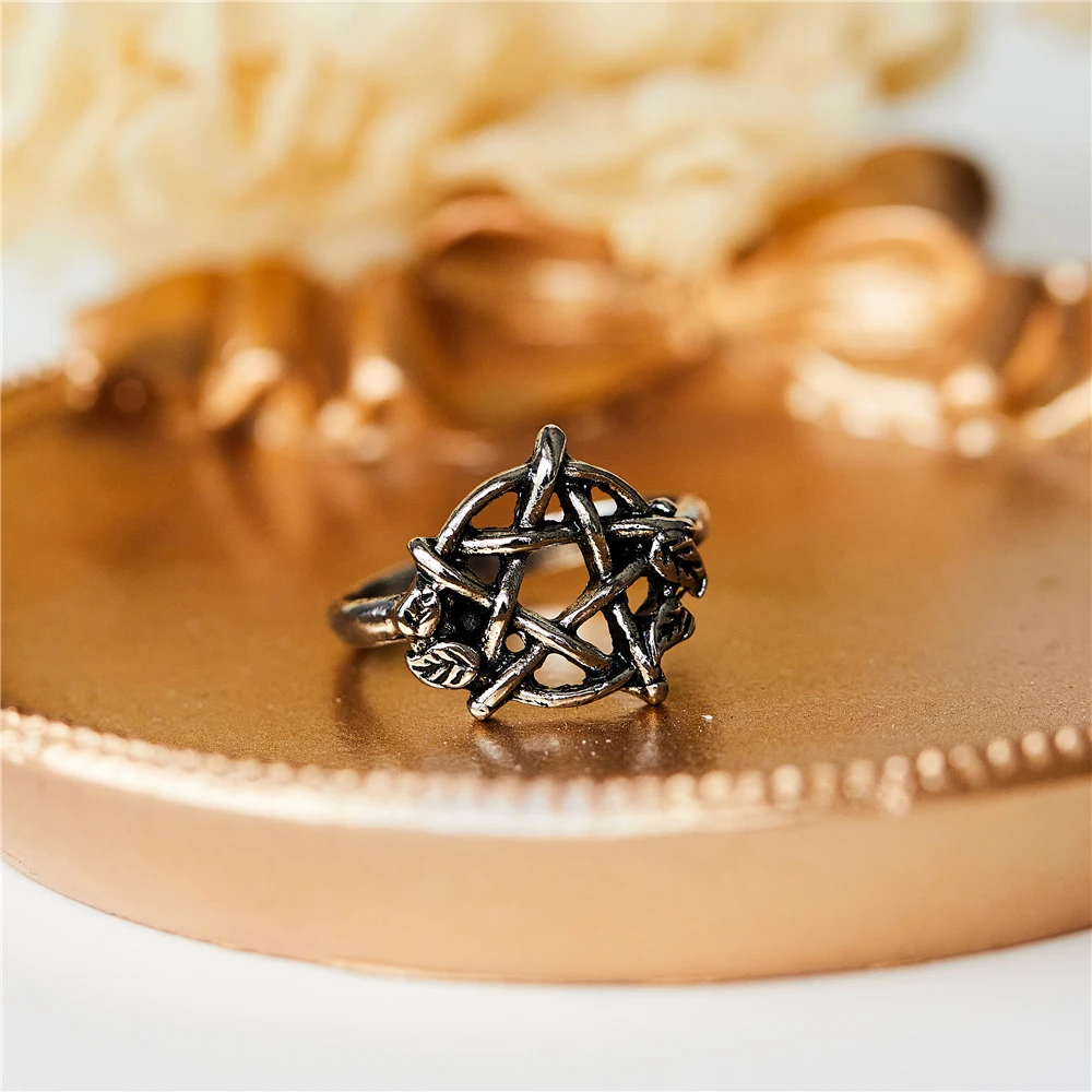 Gothic Pentagram Vines Ring Vintage Knuckle Finger Rings for Women Pagan Wiccan Amulet Jewelry Accessories