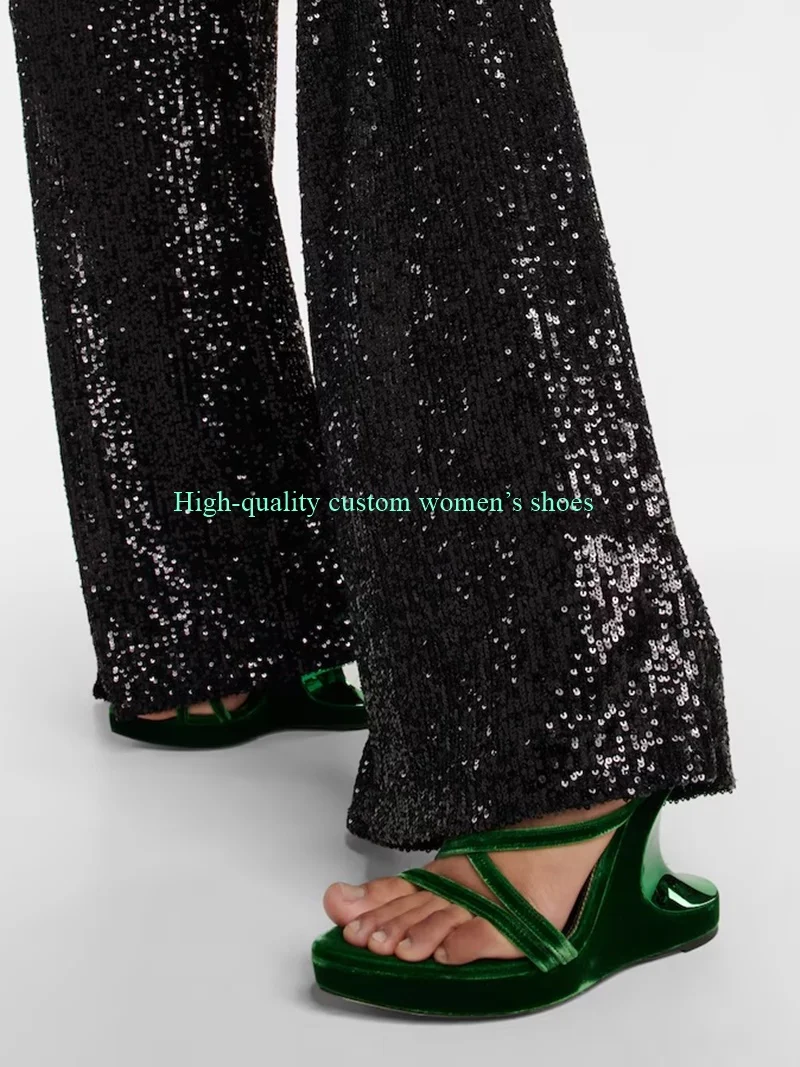 

Purple New Model Velvet Fabric Unique Heels Women's Sandals Pointed Toes Ankle Buckle Luxury High Heels Manual Banquet High Heel