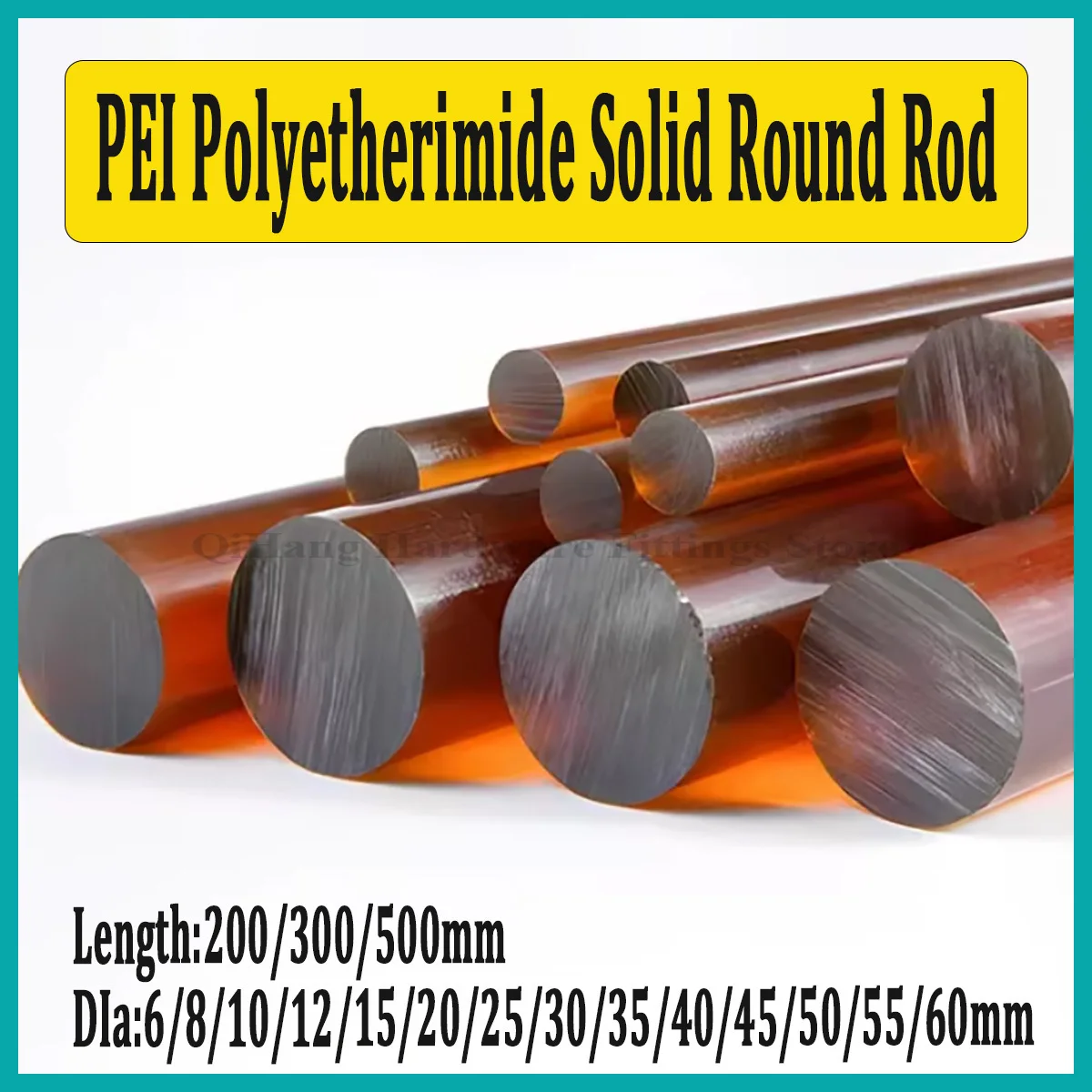 PEI Polyetherimide Solid Rod 6-60mm Dia 100-500mm Length Heat Resistant CNC Machinable Engineering Bar for Industrial