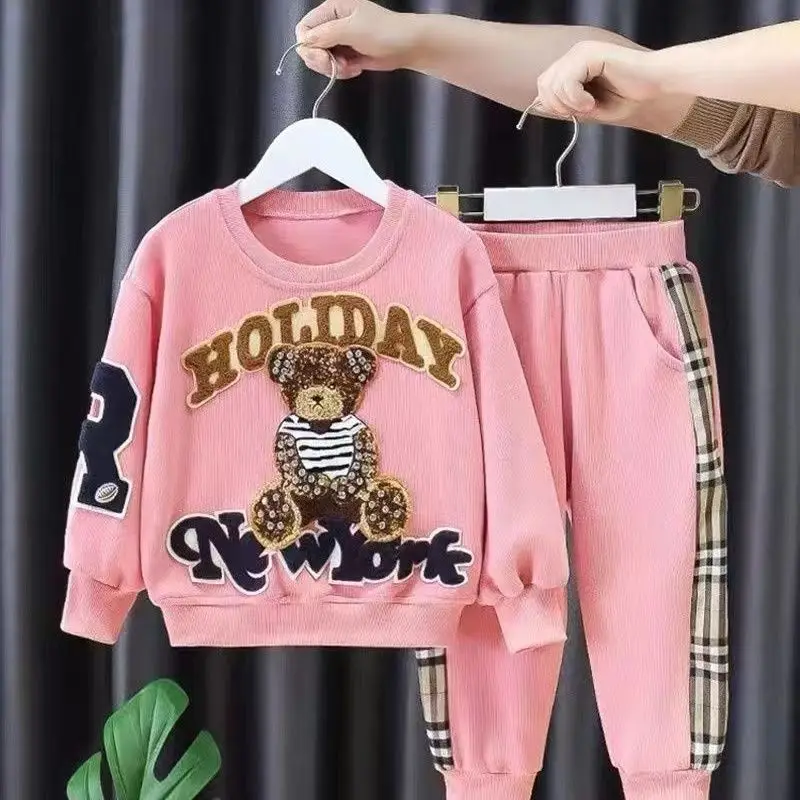 Girls\' Embroidery Suit Fashion 2023 Spring New Korean Children\'s Sweater Women\'s Pants Casual Two-piece Set