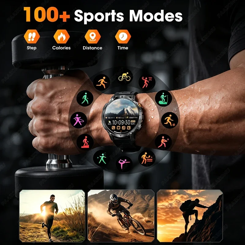 2026 Men's Rugged Smart Watch 1400mAh Battery 1.7" HD Display Bluetooth Call 10ATM Waterproof Heart Rate Fitness Tracker Sport S view 3