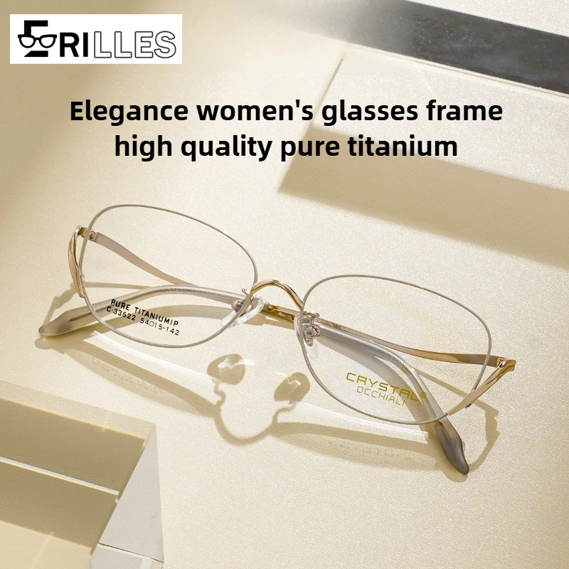 

Women's Titanium Cat Eye Frames, Round Full Rim Elegant Eyewear, Ultra-Light 12g Business Accessory,Sophisticated Feminine Style
