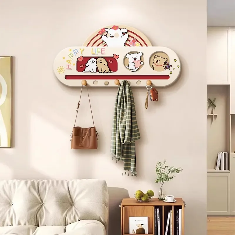 Wall Mounted Key Holder Shelf with Dog Entrance Hole Design Space Saving Hanging Organizer for Living Room Bedroom Door
