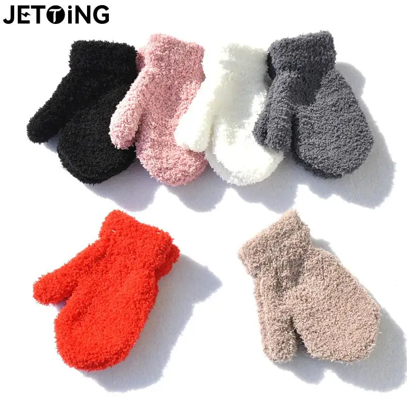 Full Finger Gloves For 1-4Y Kids Gloves Winter Plus Velvet Mittens Children Kid Coral Fleece Warm Plush Thick Warm Baby Gloves